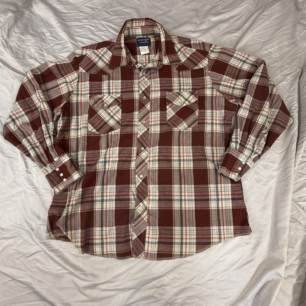 Wrangler Shirt Mens XL Red Plaid Western Pearl Snap Front Long Sleeve Casual